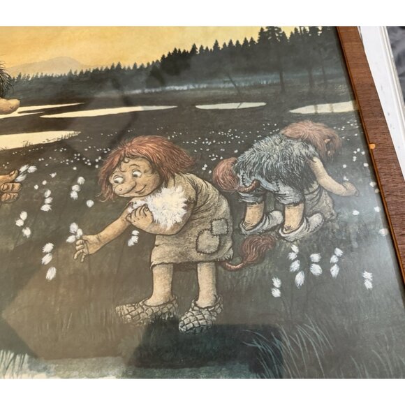 Vintage Rolf Lidberg Troll Art ‘Night On The Marsh/Cotton Grass” Print Framed - Picture 3 of 11